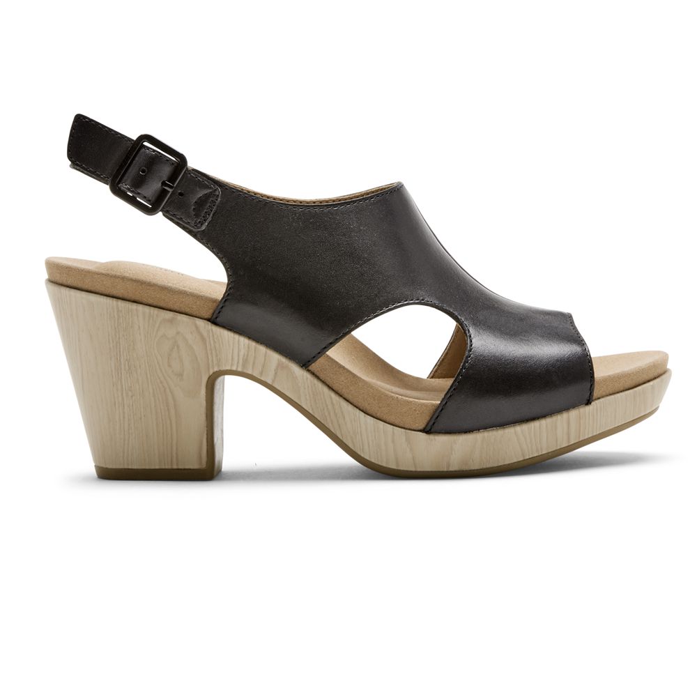 Sandálias De Salto Mulher Rockport Vivianne Cutout Slingback Pretas,Portugal YAEXN-4295